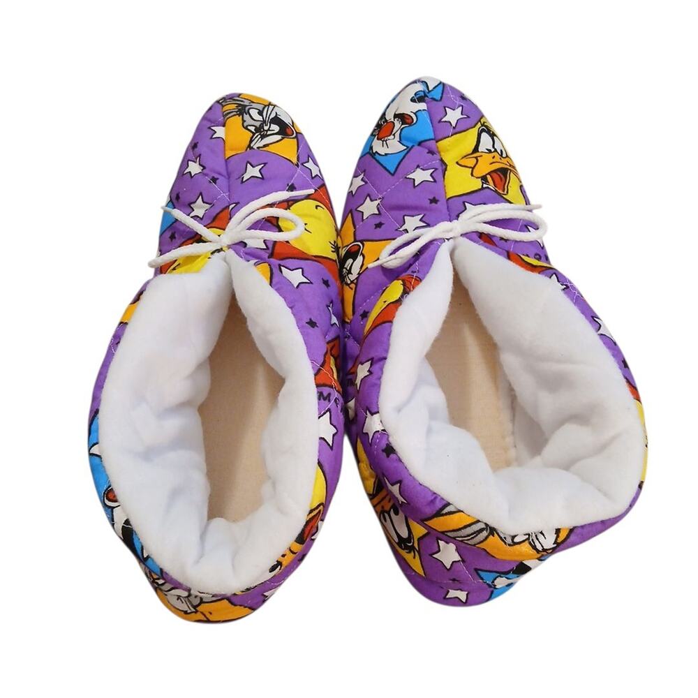 Vtg Looney Tunes Warner Bros Quilted Purple Slippers Shoes Bugs Tweety Daffy XL - Picture 7 of 9
